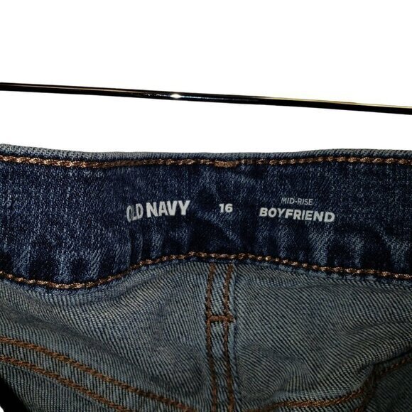 Old Navy Mid-Rise Boyfriend Womens Jeans Size 16 Blue Denim Raw Hem Pre-Owned - Picture 3 of 8